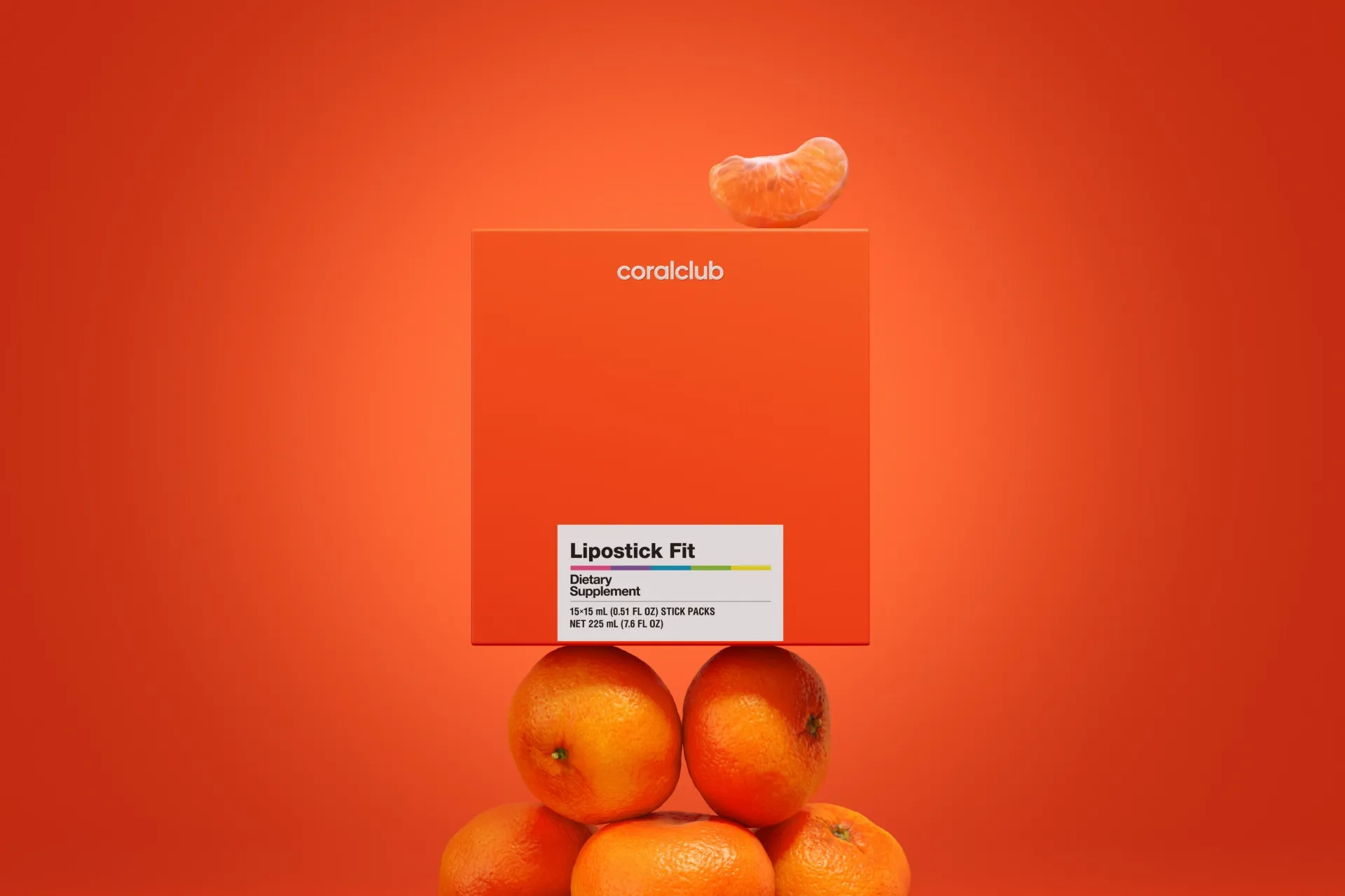 Convenient portioned sticks of Lipostick Fit surrounded by fresh citrus ingredients