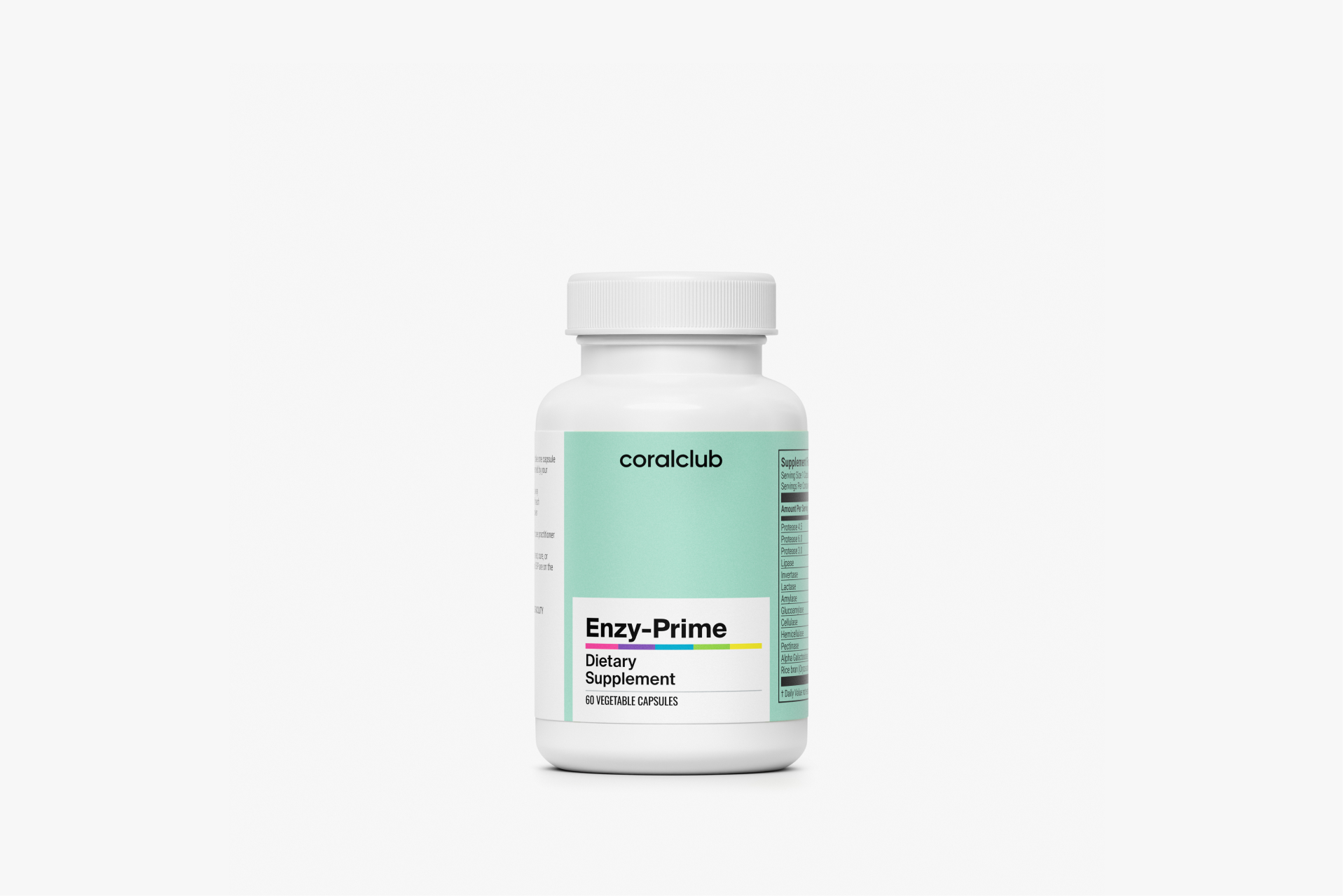 Enzy-Prime plant enzymes packaging on an aesthetic light background